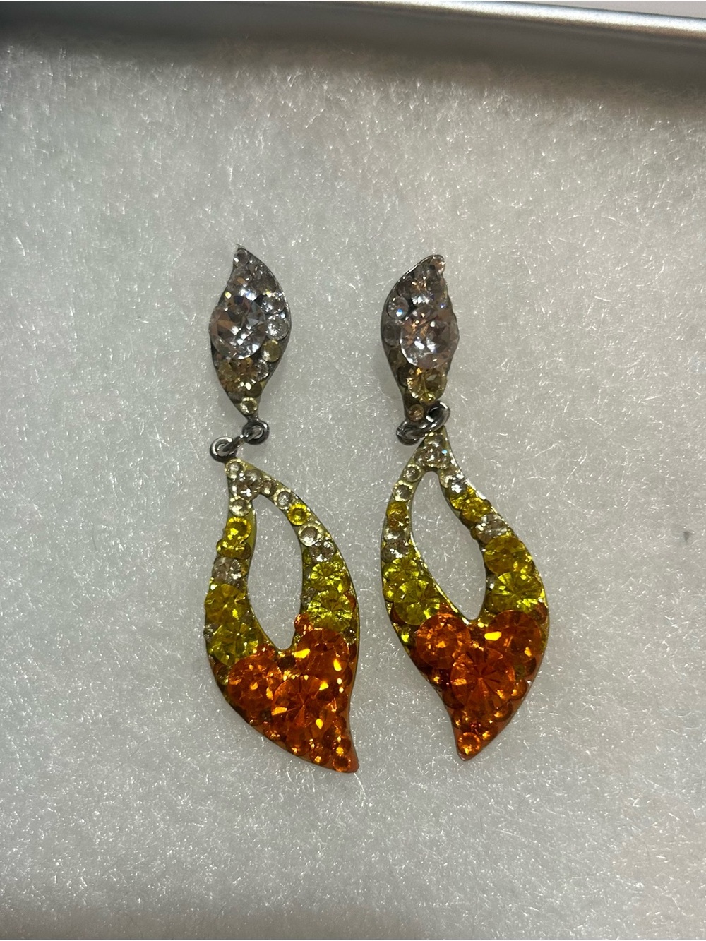 Yellow and Orange flame Stephani Somers Mini Imani custom pageant earrings - Picture 2 of 3